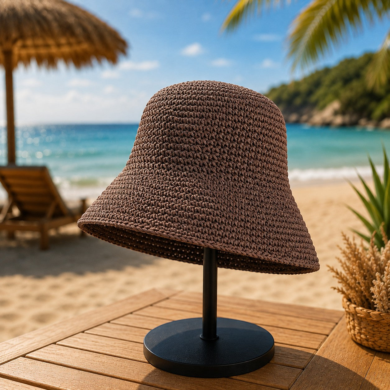 Luxury Woven Straw Bucket Hat for Women | Wide Brim Summer Sun Hat | Beach Vacation Resort Travel Fisherman Hat