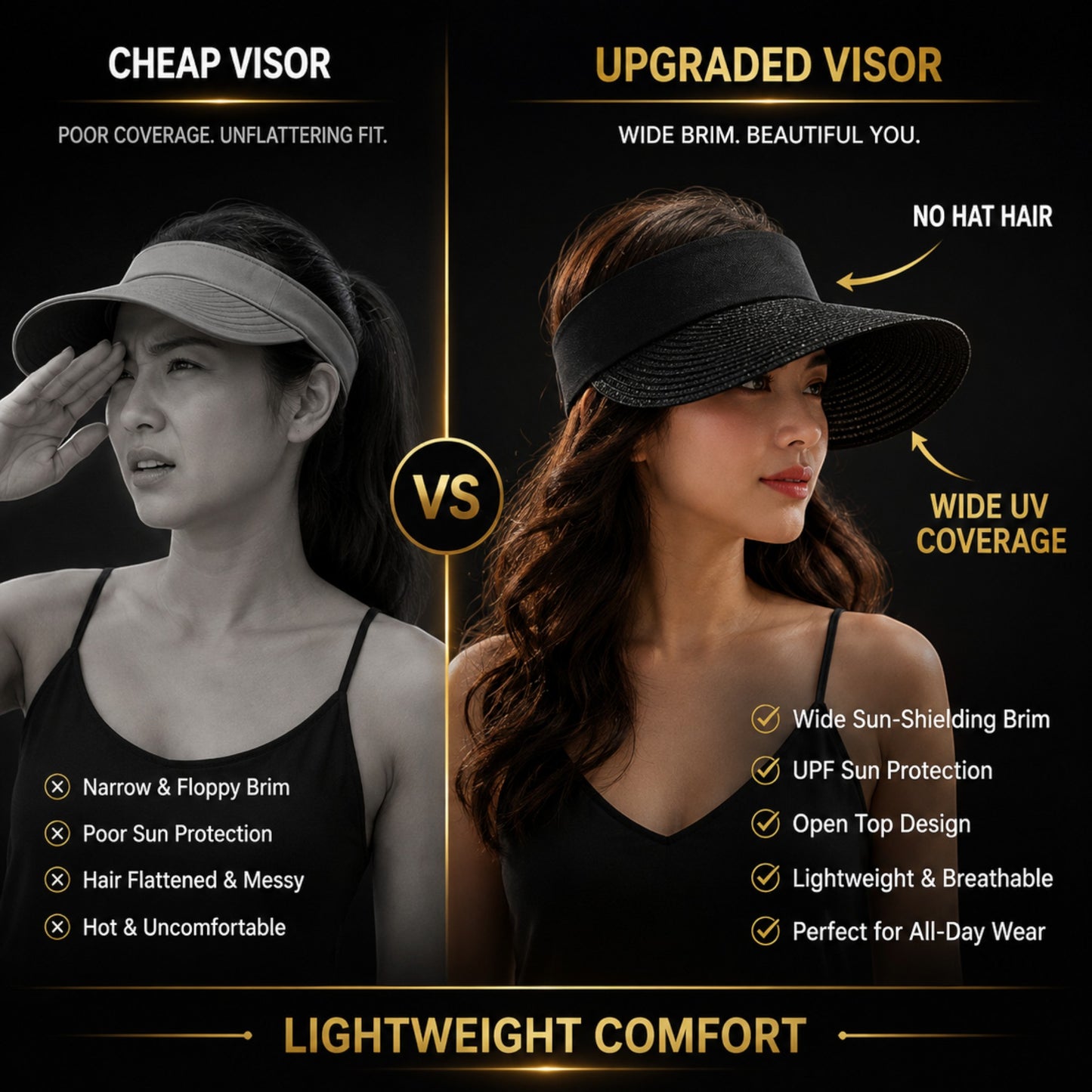 Women's Foldable Straw Sun Visor Hat Wide Brim UV Protection Roll Up Beach Travel Golf Summer Sun Cap