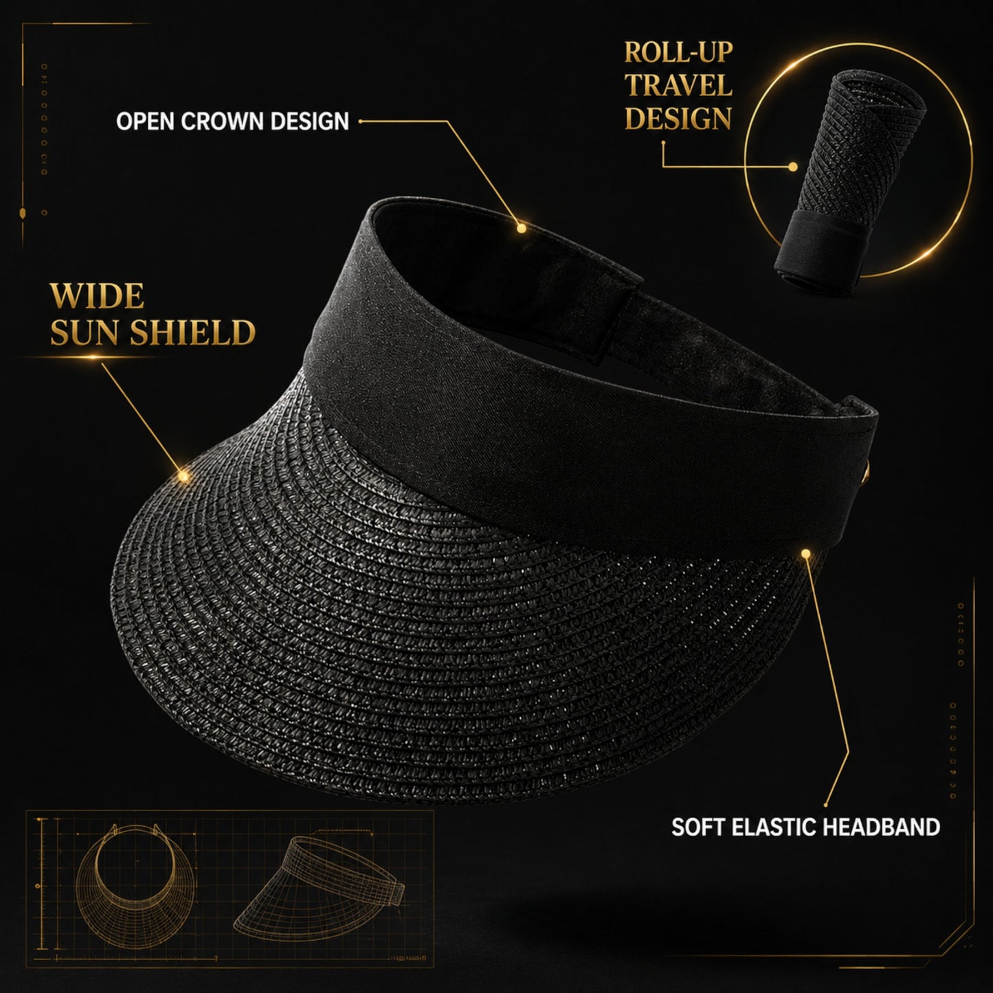 Women's Foldable Straw Sun Visor Hat Wide Brim UV Protection Roll Up Beach Travel Golf Summer Sun Cap