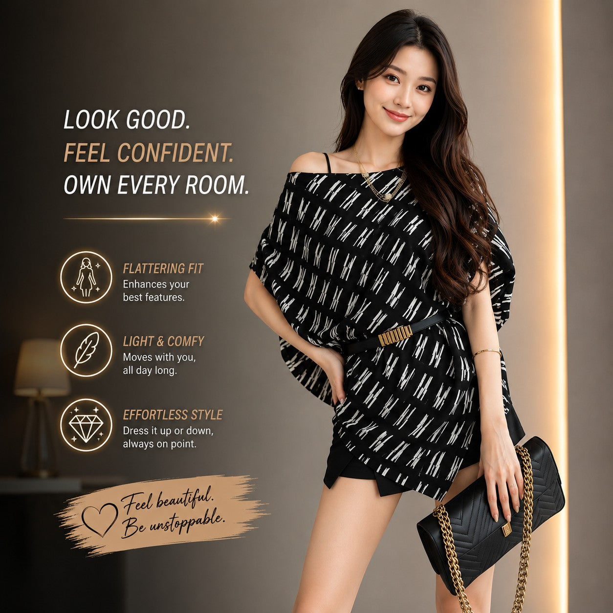 Batwing Tunic Top Elegant Off Shoulder Blouse Loose Fit Printed Poncho Top Casual Party Evening Resort Wear