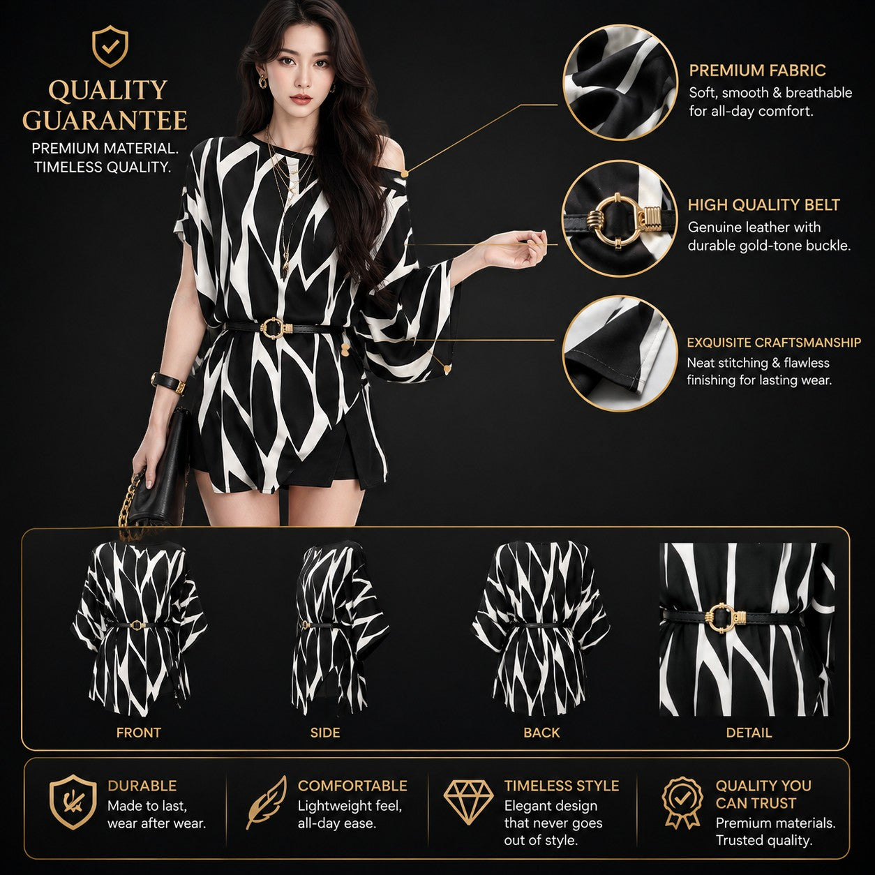 Batwing Tunic Top Elegant Off Shoulder Blouse Loose Fit Printed Poncho Top Casual Party Evening Resort Wear