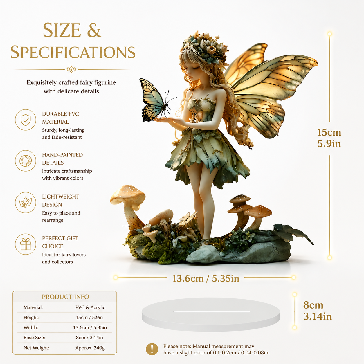 Fairy Statue Acrylic Figurine Fantasy Garden Decor Desk Shelf Ornament Magical Home Decoration Gift