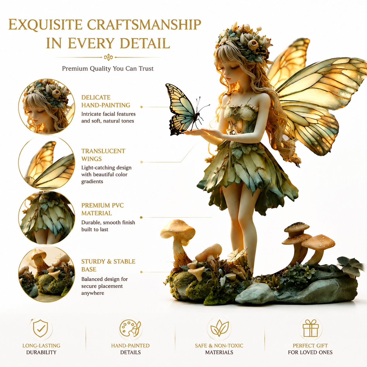 Fairy Statue Acrylic Figurine Fantasy Garden Decor Desk Shelf Ornament Magical Home Decoration Gift