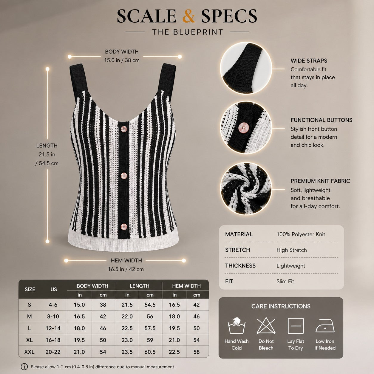 Women's Striped Knit Tank Top Button Front Sleeveless Cami Casual Summer Ribbed Stretch Cami Slim Fit Going Out Top