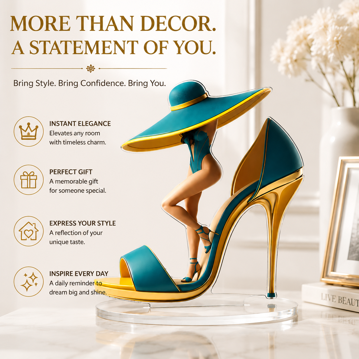 High Heel Shoe Figurine Fashion Sculpture Acrylic Decor Desk Shelf Home Office Ornament Gift