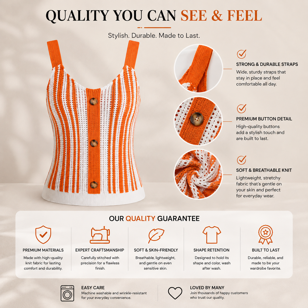 Women's Striped Knit Tank Top Button Front Sleeveless Cami Casual Summer Ribbed Stretch Cami Slim Fit Going Out Top
