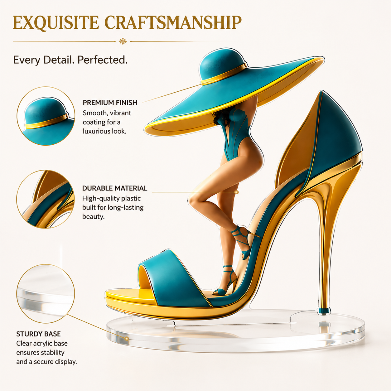 High Heel Shoe Figurine Fashion Sculpture Acrylic Decor Desk Shelf Home Office Ornament Gift