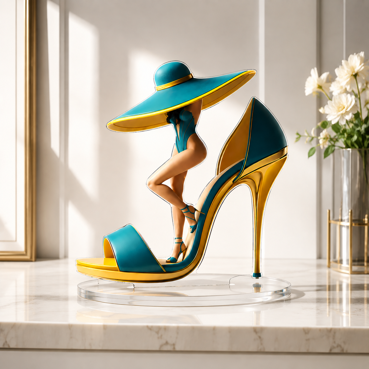 High Heel Shoe Figurine Fashion Sculpture Acrylic Decor Desk Shelf Home Office Ornament Gift