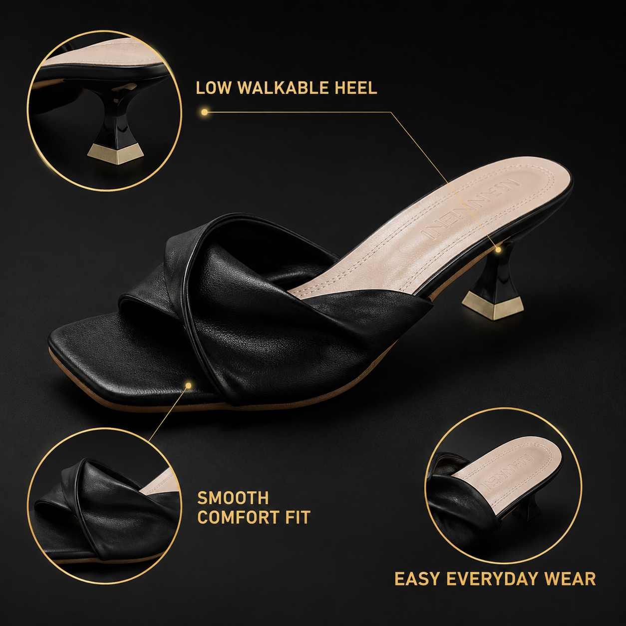 Minimalist Kitten Heel Sandals Women Square Toe Slip On Mules Elegant Low Heels Dress Shoes Casual Summer Footwear | Chic Office Shoes