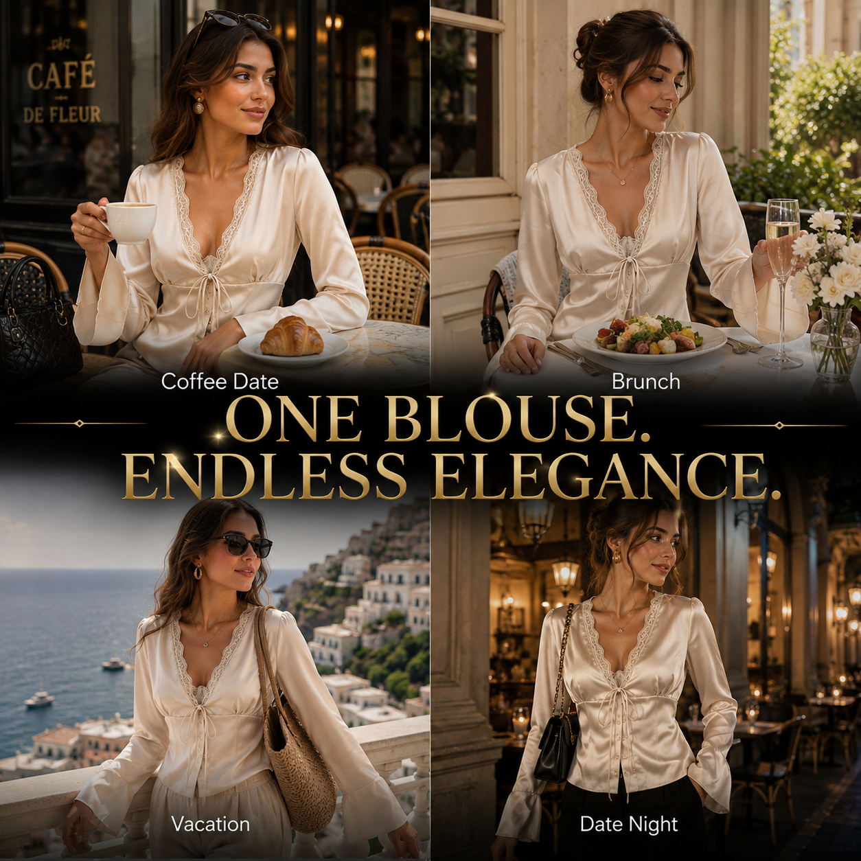 Elegant Satin Lace-Up Blouse for Women, V-Neck Long Sleeve Top, Coquette Shirt, Old Money Aesthetic, Feminine Summer Top