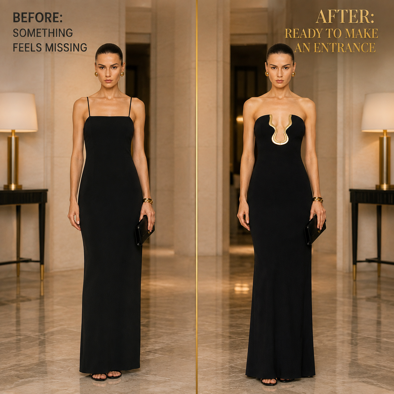 Black Strapless Sculptural Neckline Maxi Dress – Elegant Bodycon Floor Length Evening Gown