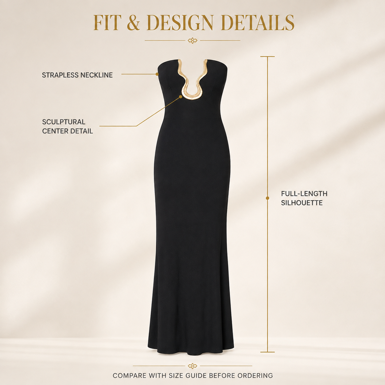 Black Strapless Sculptural Neckline Maxi Dress – Elegant Bodycon Floor Length Evening Gown