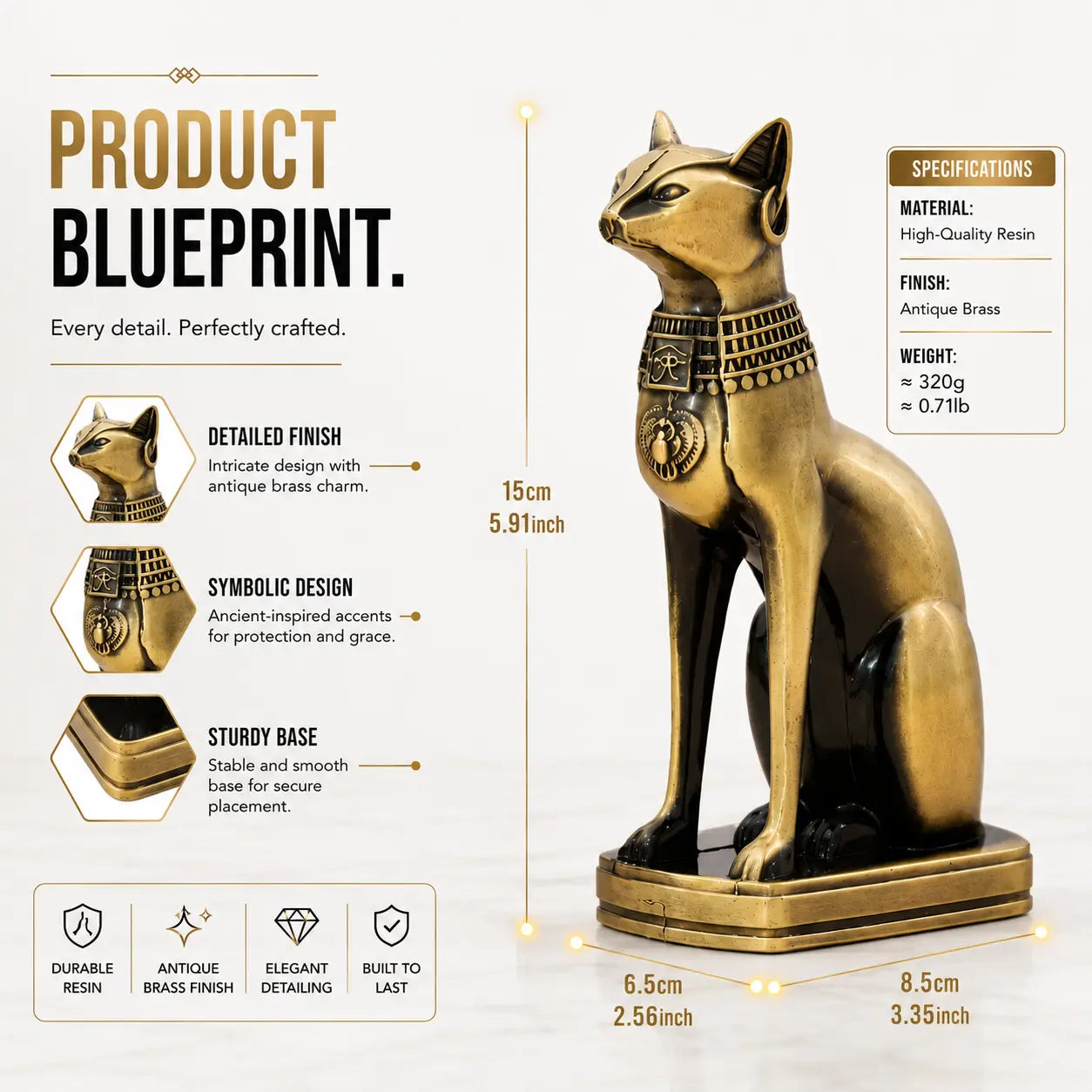 Metal Cat Statue Regal Feline Figurine Decorative Shelf Accent Home Office Table Ornament Gift Jumartins