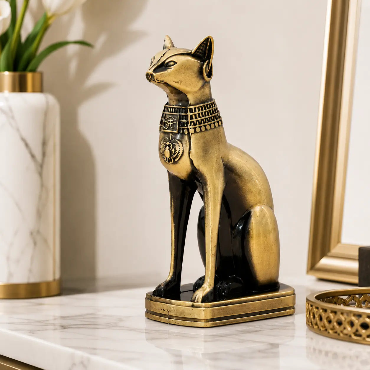 Metal Cat Statue Regal Feline Figurine Decorative Shelf Accent Home Office Table Ornament Gift Jumartins