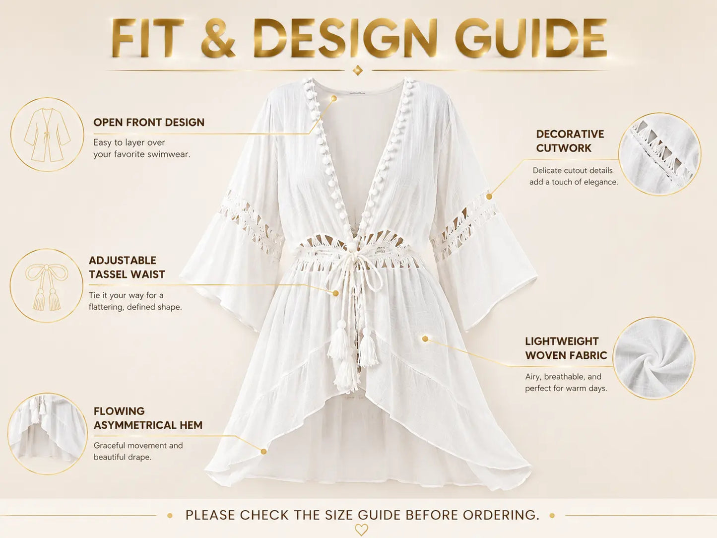 Lightweight Beach Cover Up | Tassel Tie Cardigan | Breathable Bikini Layer | Flowy Resort Dress Jumartins