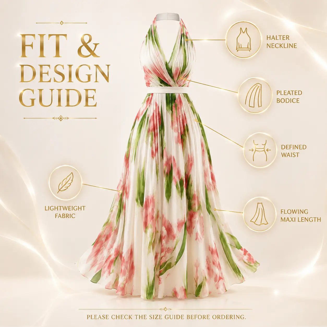 Floral Halter Maxi Dress | Women's Vacation Dress | Elegant Summer Beach Dress | Flowing Sleeveless Resort Dress Jumartins
