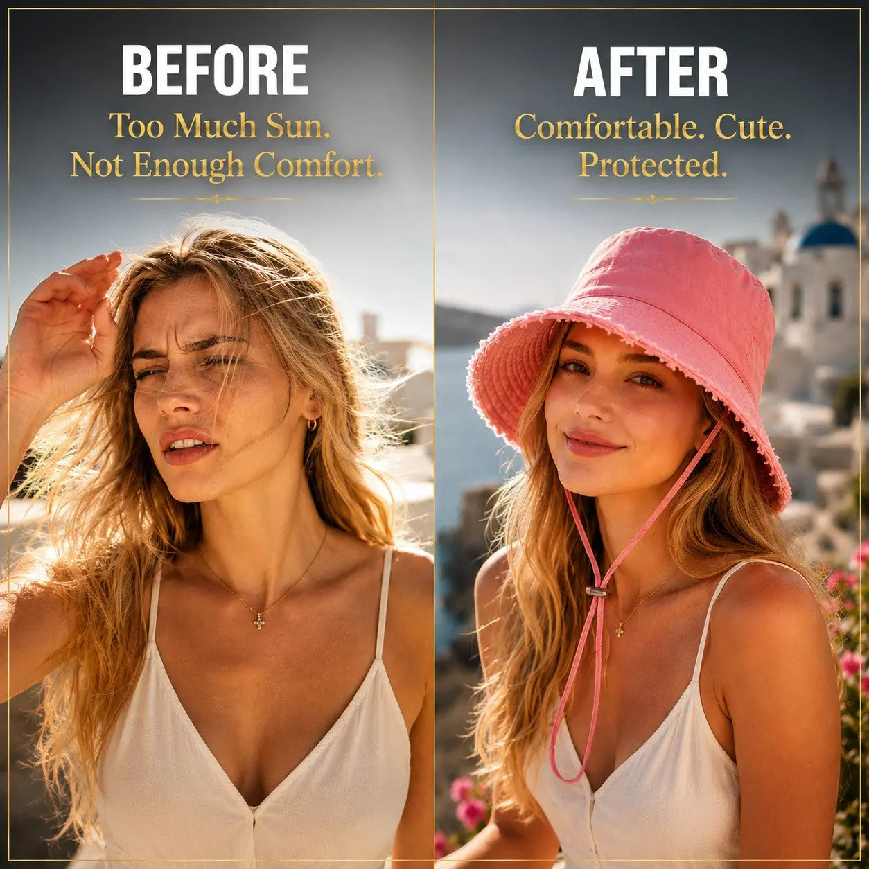 Cute Pink Bucket Hat for Women Adjustable Chin Strap Sun Hat Korean Style Wide Brim Travel Beach Hat Jumartins