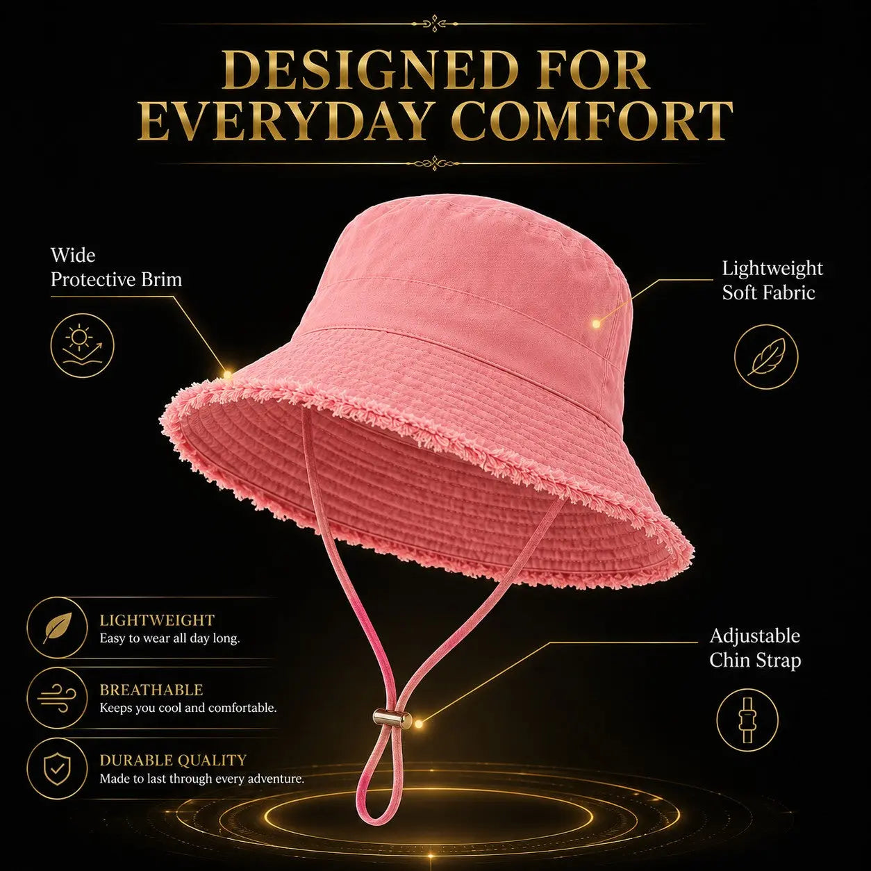 Cute Pink Bucket Hat for Women Adjustable Chin Strap Sun Hat Korean Style Wide Brim Travel Beach Hat Jumartins