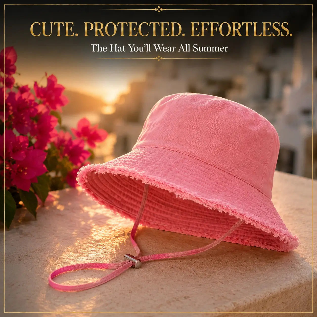Cute Pink Bucket Hat for Women Adjustable Chin Strap Sun Hat Korean Style Wide Brim Travel Beach Hat Jumartins