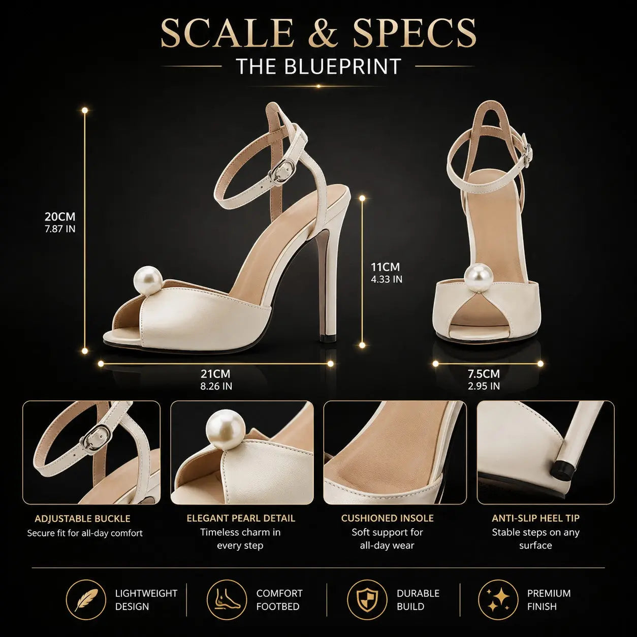Pearl High Heel Sandals, Elegant Open Toe Stiletto Heels, Ankle Strap Dress Shoes for Wedding Party Evening Pumps Jumartins
