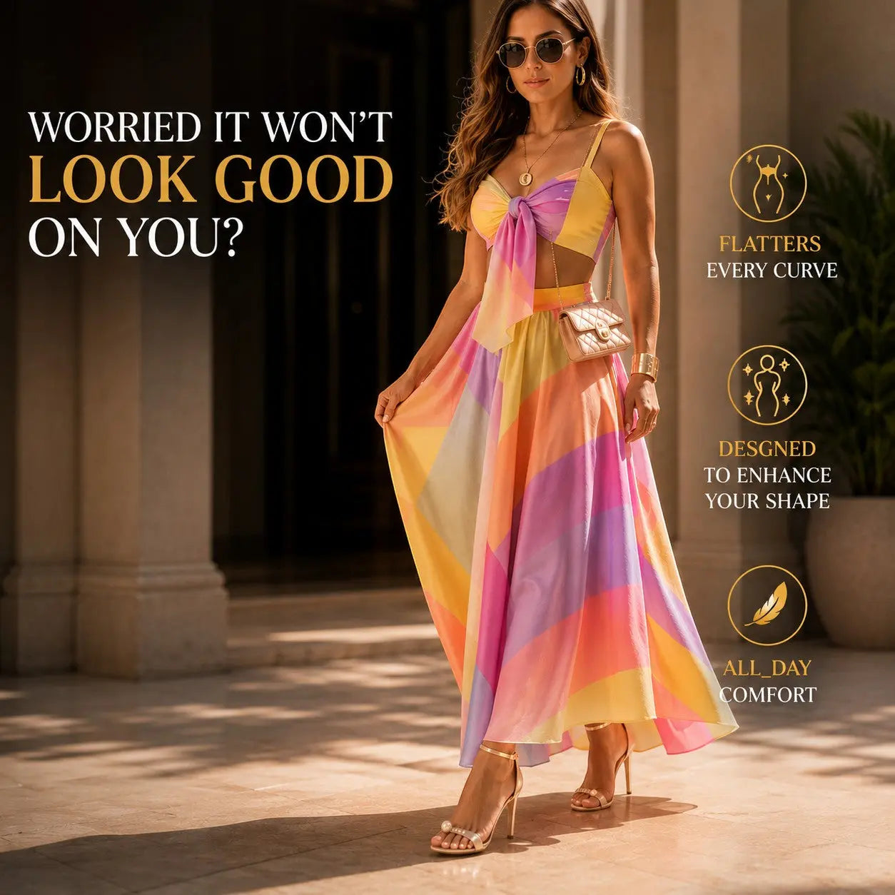 Women's 2 Piece Maxi Skirt Set, Color Block Crop Top & Flowing Maxi Skirt Outfit, Summer Vacation Beach Resort Matching Set Jumartins
