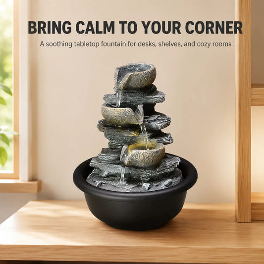 Tabletop Water Fountain Decor | Indoor Resin Rock Waterfall | Desk Shelf Office Accent | Relaxing Home Ornament Jumartins