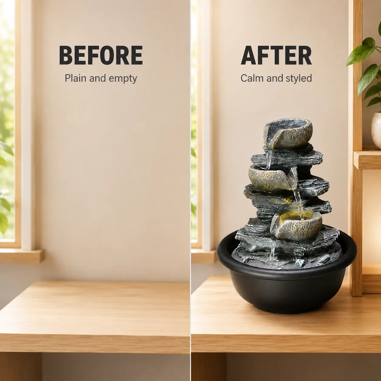 Tabletop Water Fountain Decor | Indoor Resin Rock Waterfall | Desk Shelf Office Accent | Relaxing Home Ornament Jumartins