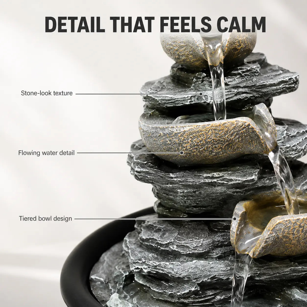 Tabletop Water Fountain Decor | Indoor Resin Rock Waterfall | Desk Shelf Office Accent | Relaxing Home Ornament Jumartins