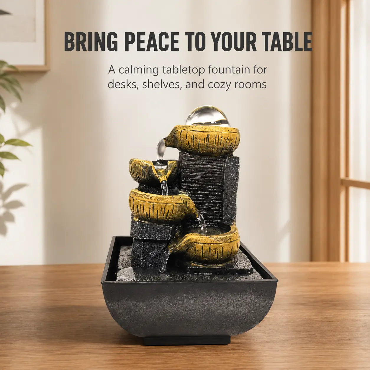 Tabletop Water Fountain | Indoor Waterfall Decor | Feng Shui Desk Fountain | Living Room Office Table Ornament Jumartins