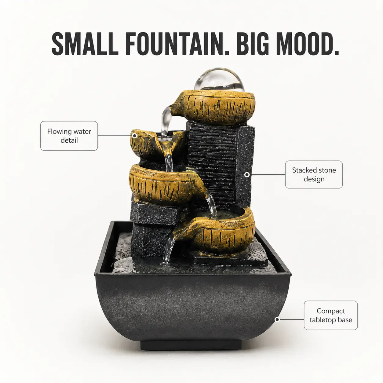 Tabletop Water Fountain | Indoor Waterfall Decor | Feng Shui Desk Fountain | Living Room Office Table Ornament Jumartins