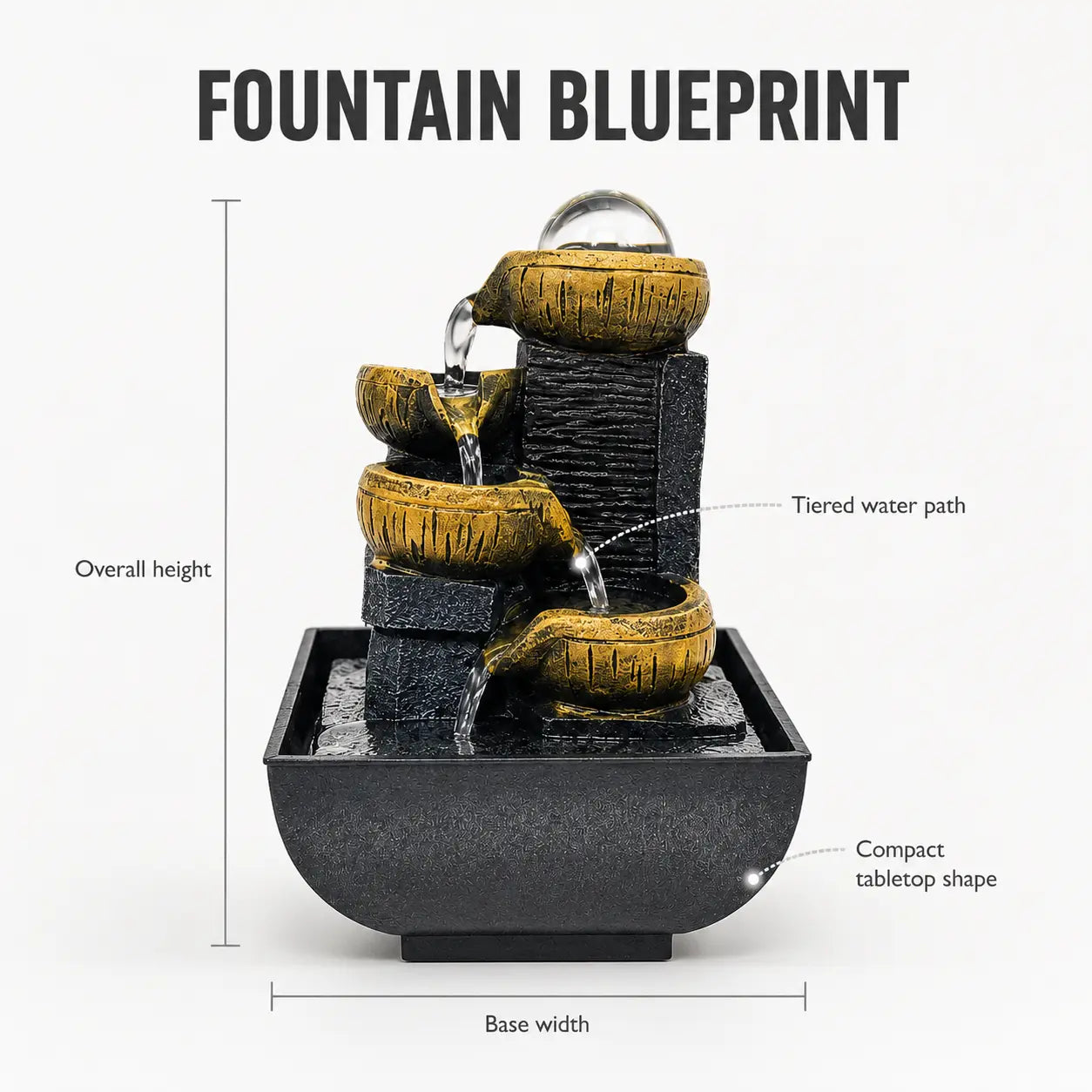 Tabletop Water Fountain | Indoor Waterfall Decor | Feng Shui Desk Fountain | Living Room Office Table Ornament Jumartins