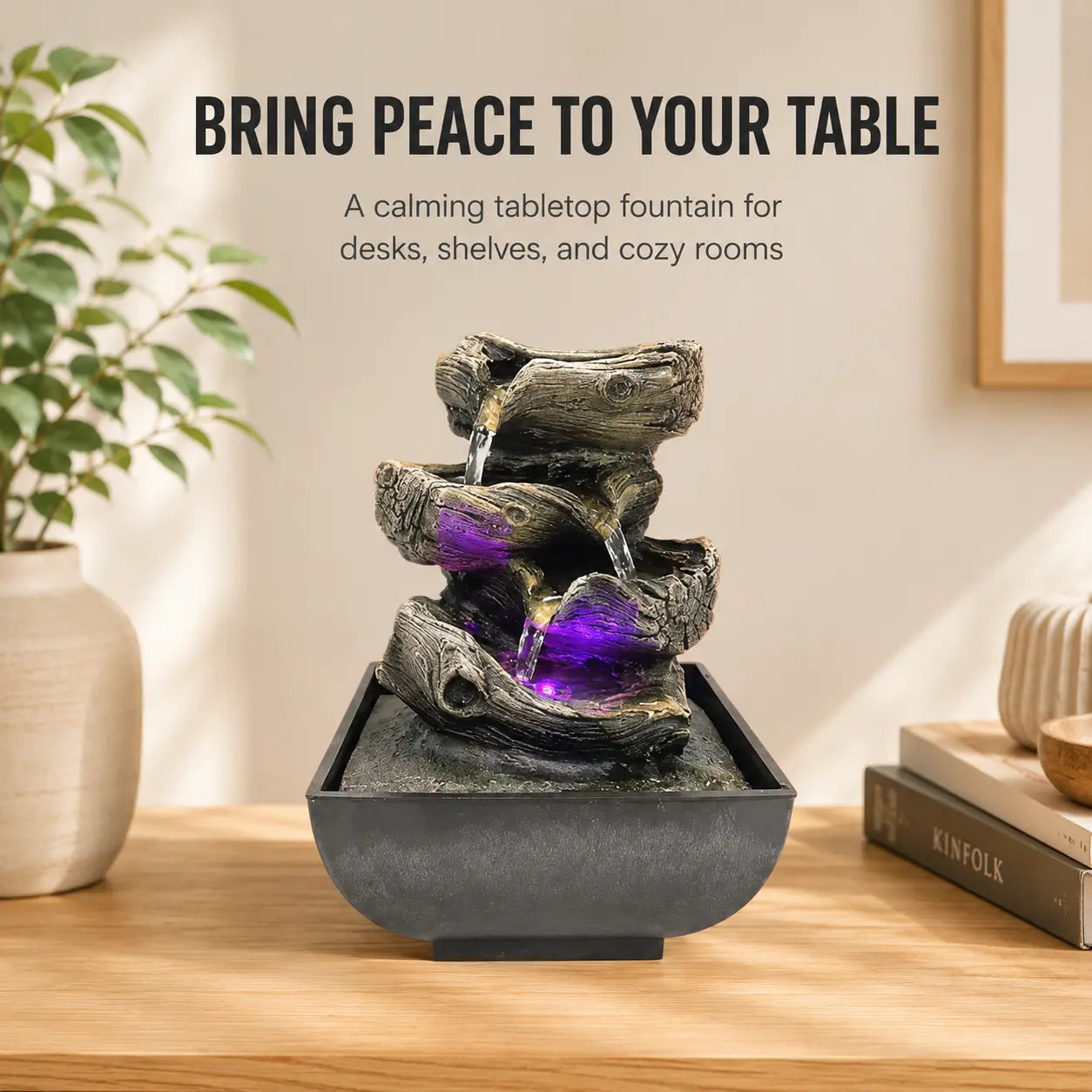 Tabletop Water Fountain | Indoor Waterfall Decor | Feng Shui Desk Fountain | Living Room Office Table Ornament Jumartins