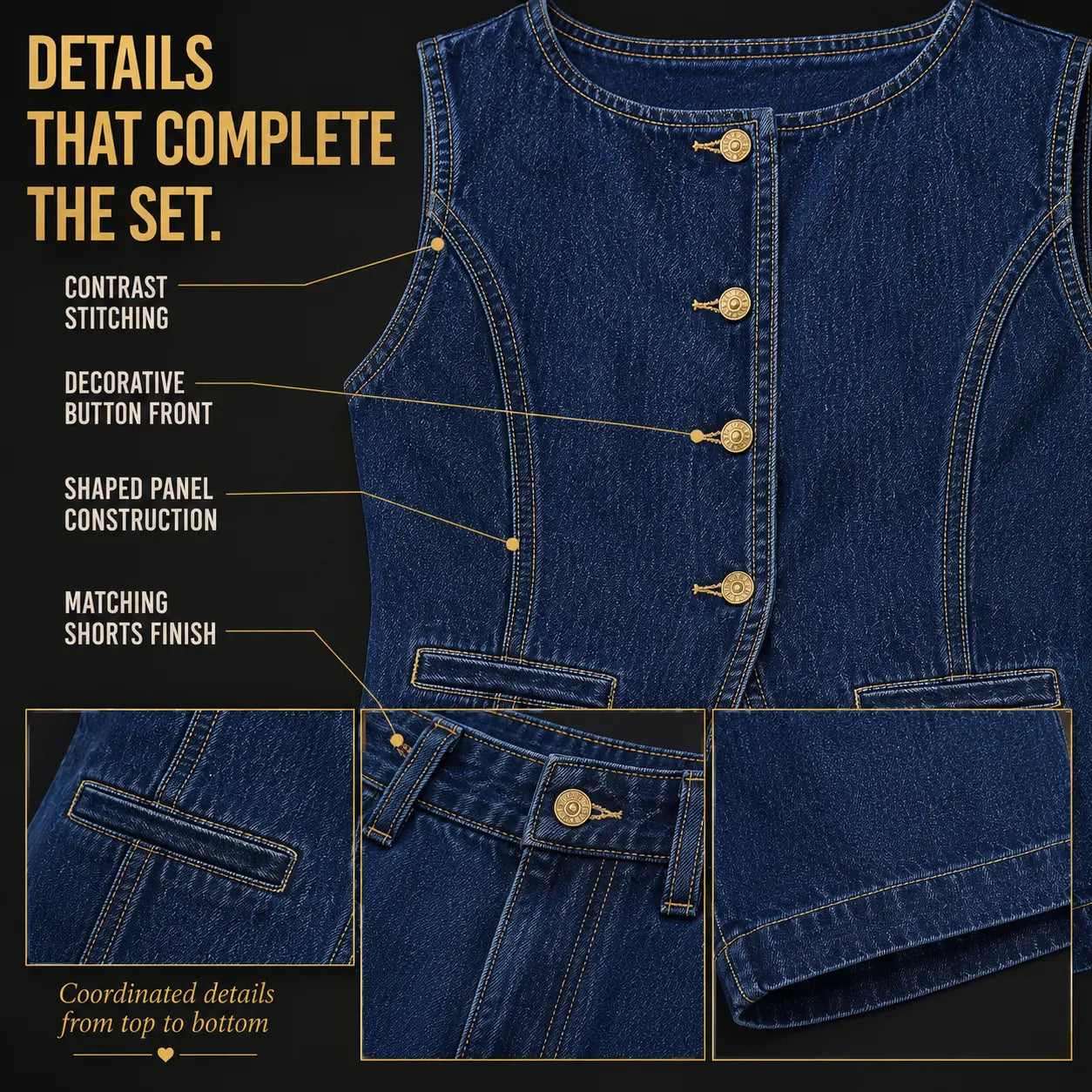Women’s Long Denim Vest | Sleeveless Button Waistcoat | Round Neck Fitted Top | Back Slit Layering Piece | Casual Pocket Blouse Jumartins