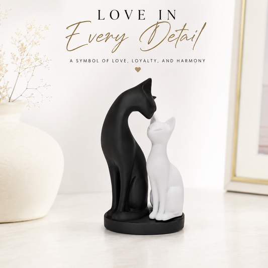 Black White Cat Couple Figurine Romantic Animal Sculpture Modern Shelf Desk Home Decor Gift