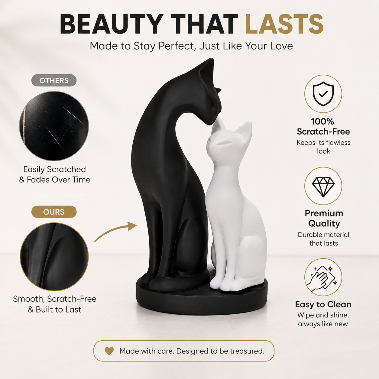 Black White Cat Couple Figurine Romantic Animal Sculpture Modern Shelf Desk Home Decor Gift