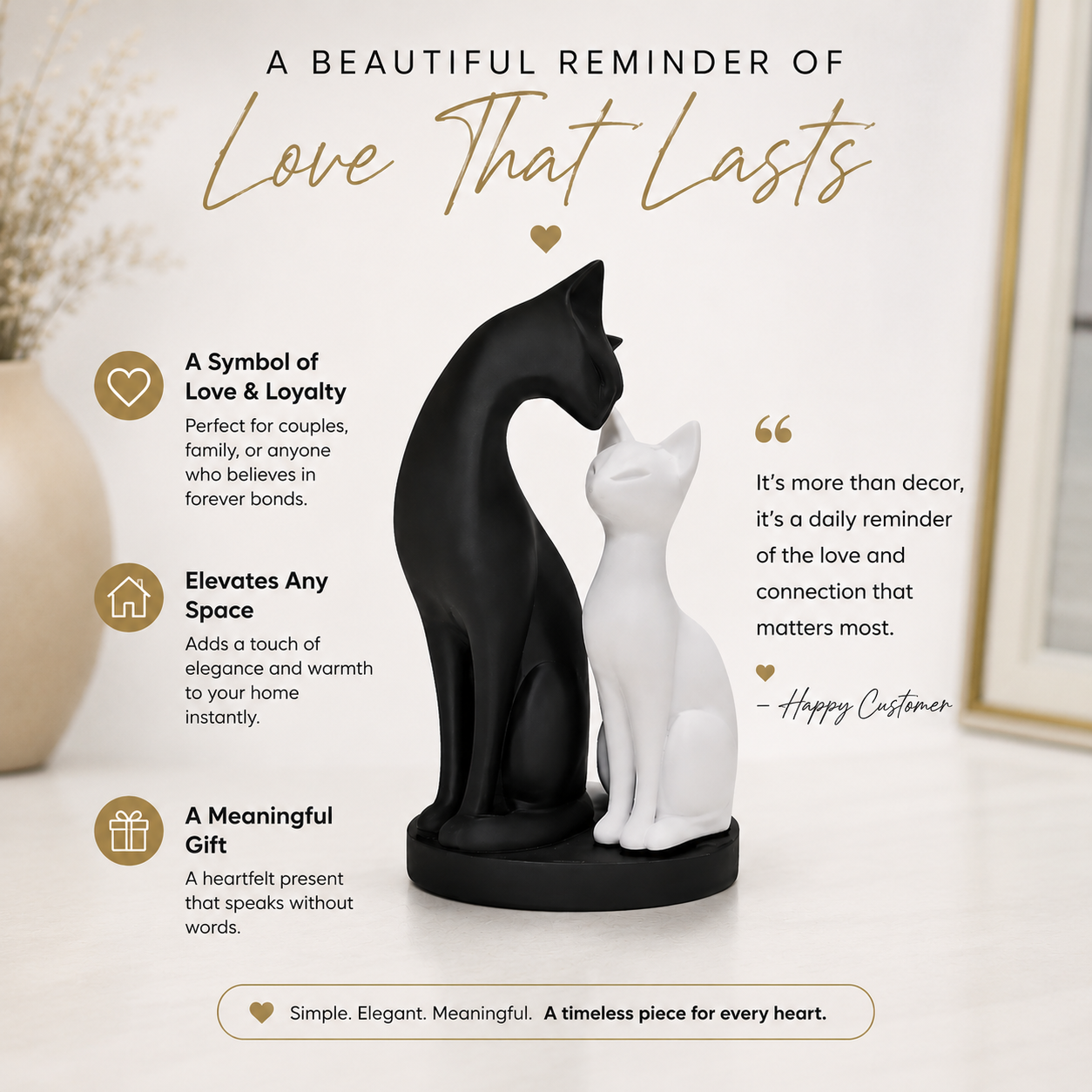 Black White Cat Couple Figurine Romantic Animal Sculpture Modern Shelf Desk Home Decor Gift