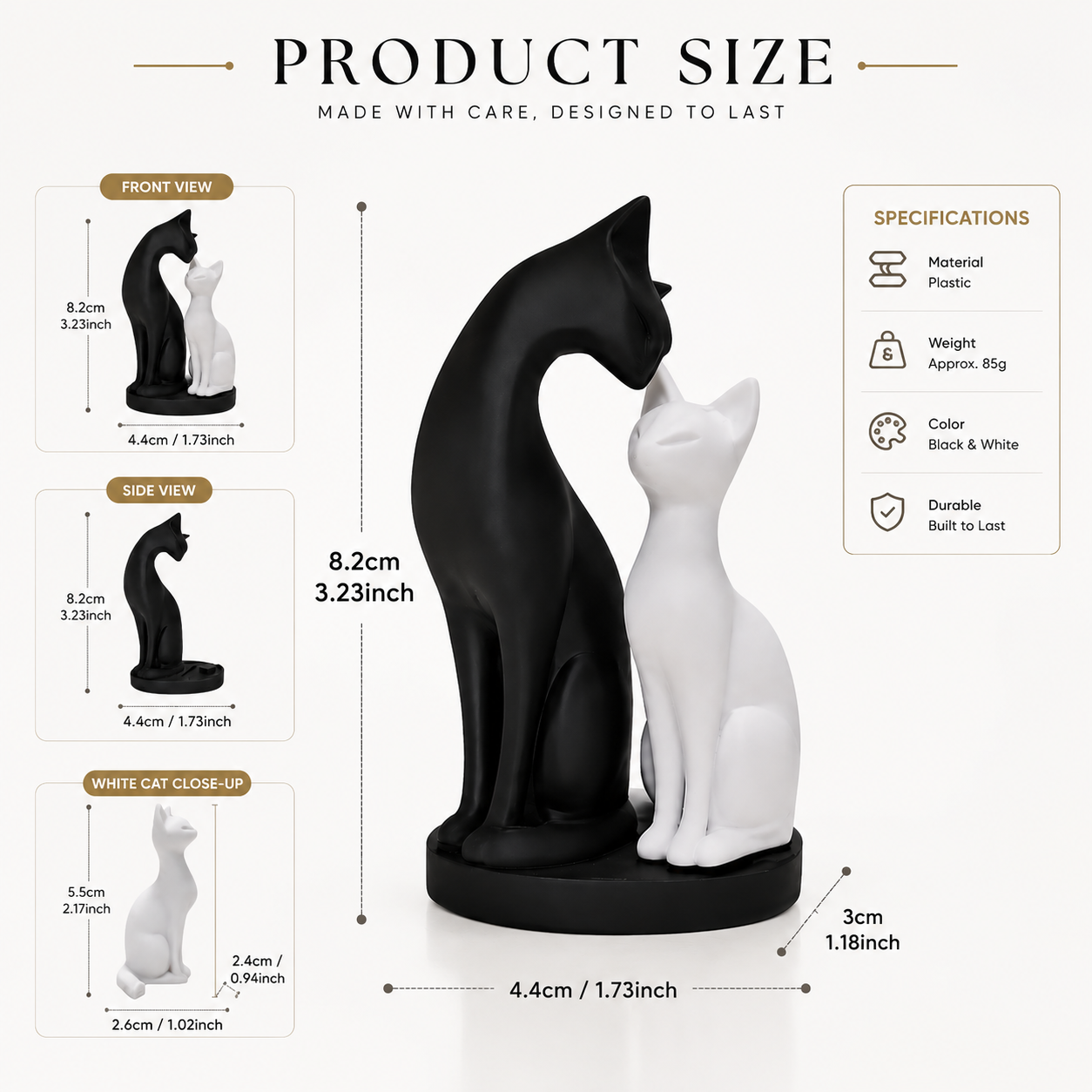 Black White Cat Couple Figurine Romantic Animal Sculpture Modern Shelf Desk Home Decor Gift
