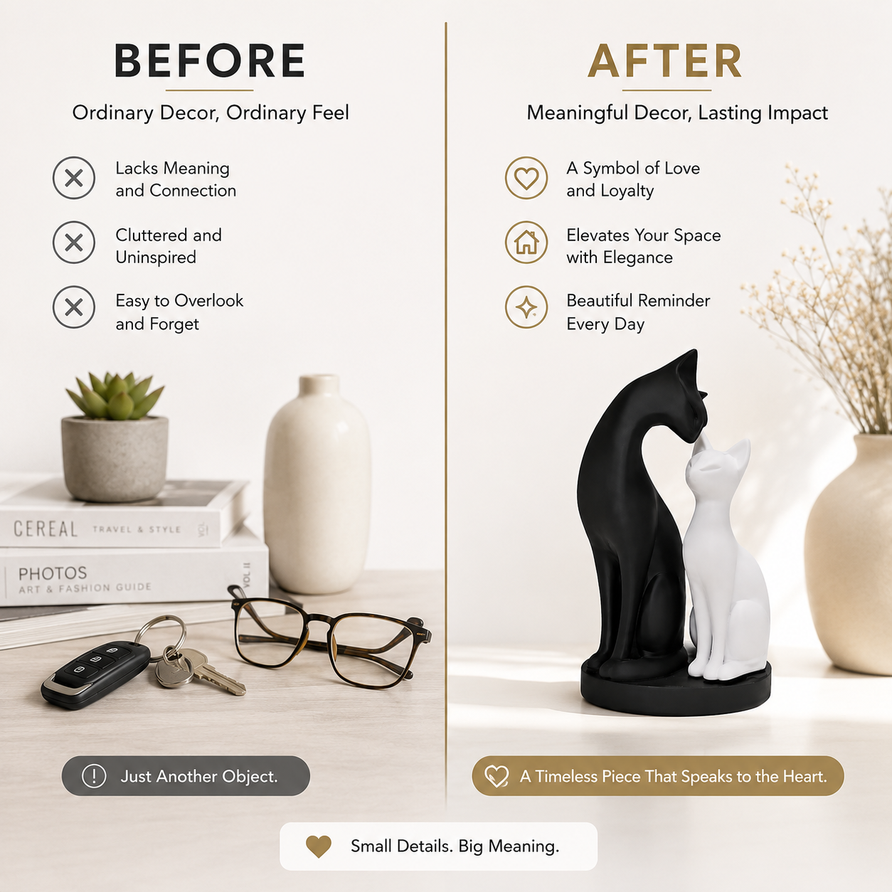 Black White Cat Couple Figurine Romantic Animal Sculpture Modern Shelf Desk Home Decor Gift