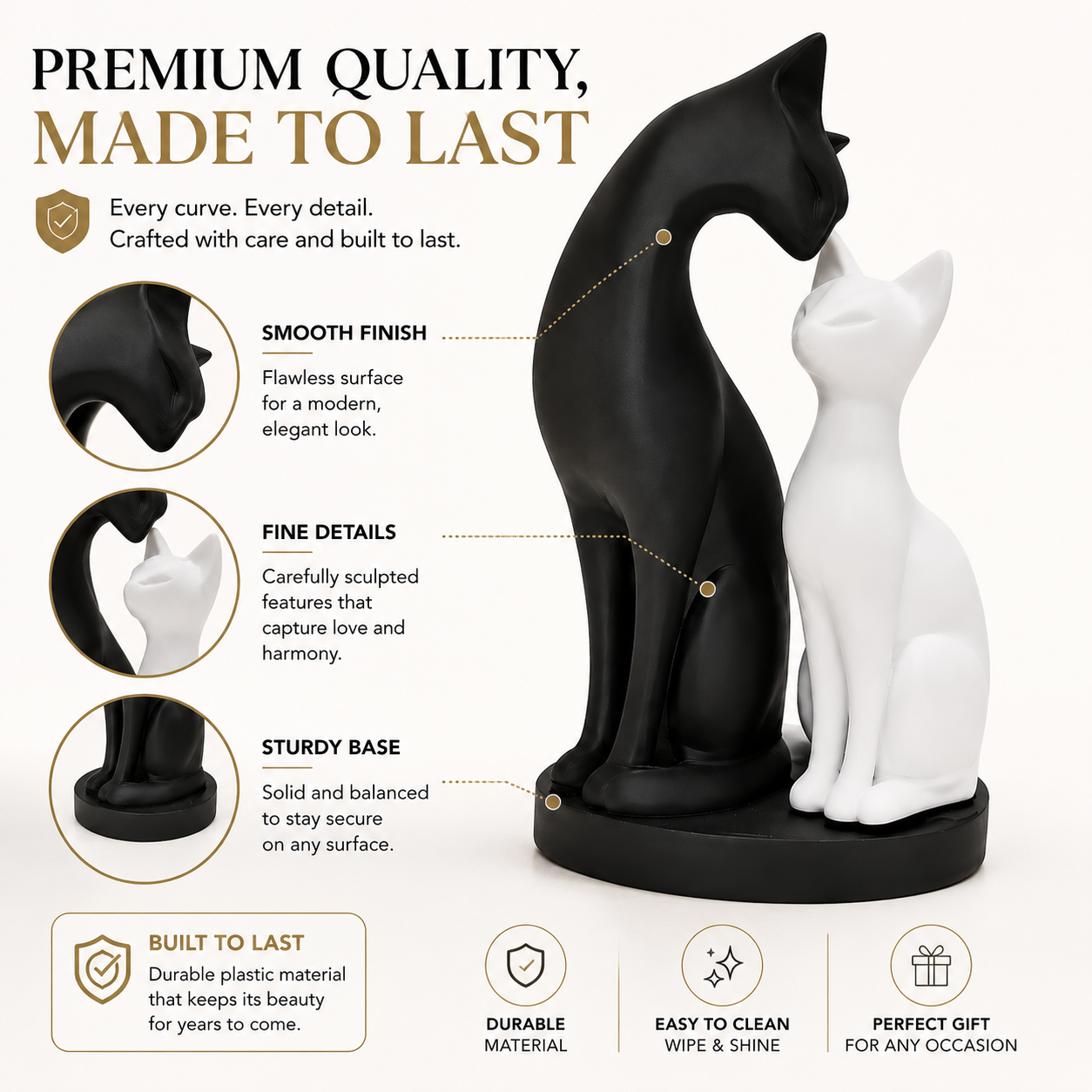 Black White Cat Couple Figurine Romantic Animal Sculpture Modern Shelf Desk Home Decor Gift