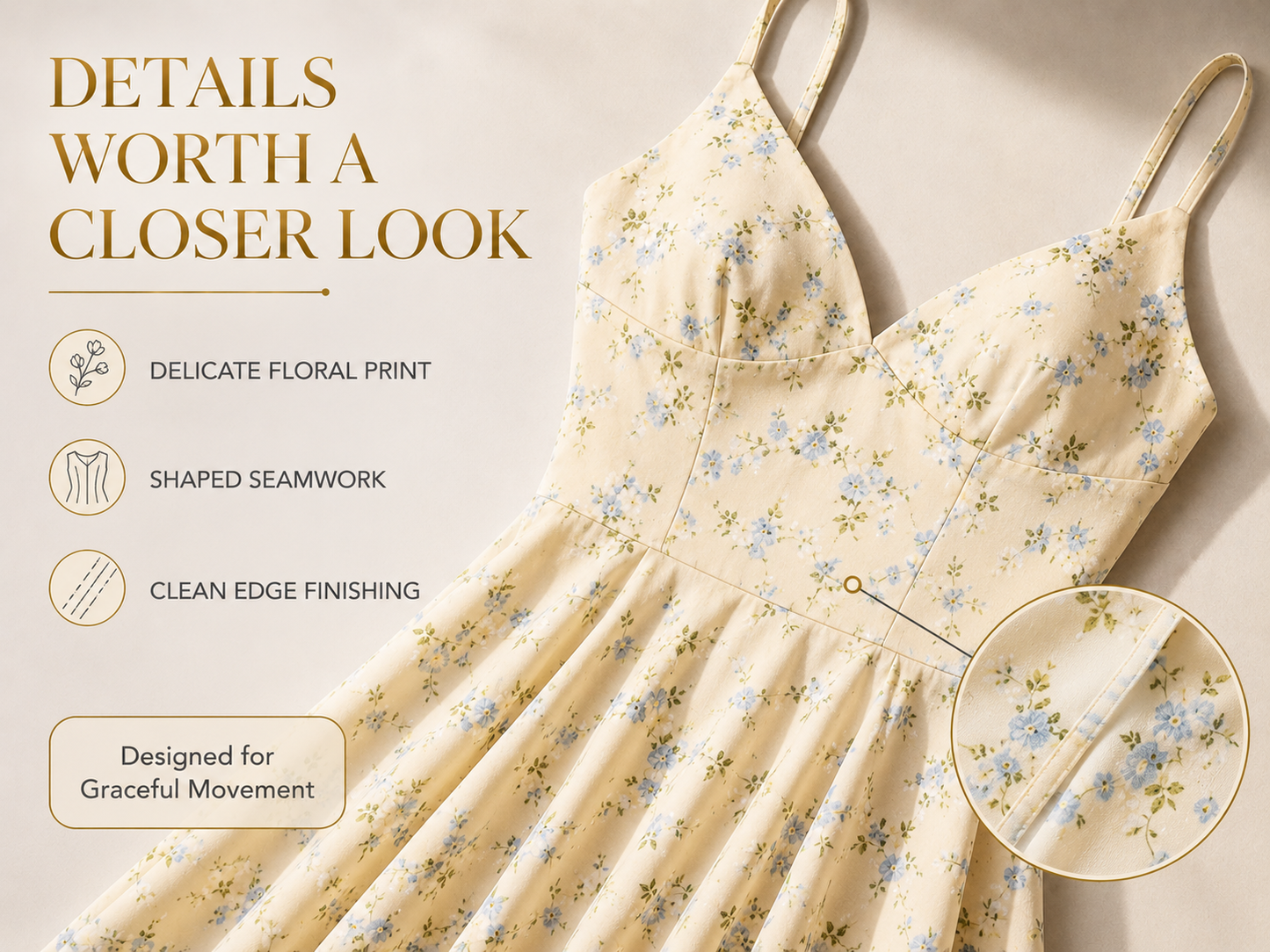 Floral A Line Midi Dress | V Neck Lace Up Back | Sleeveless Summer Sundress | Flowy Waist Shaping Silhouette | Casual Party Garden Outfit