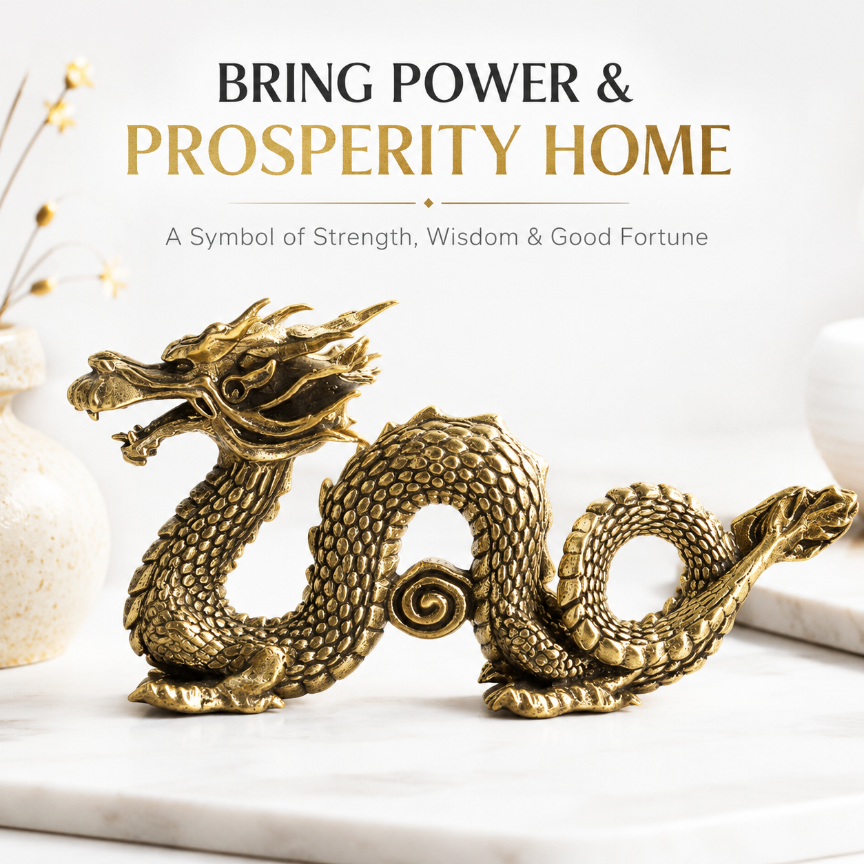 Brass Dragon Statue Mythical Figurine Decorative Desk Ornament Feng Shui Shelf Home Office Sculpture Gift