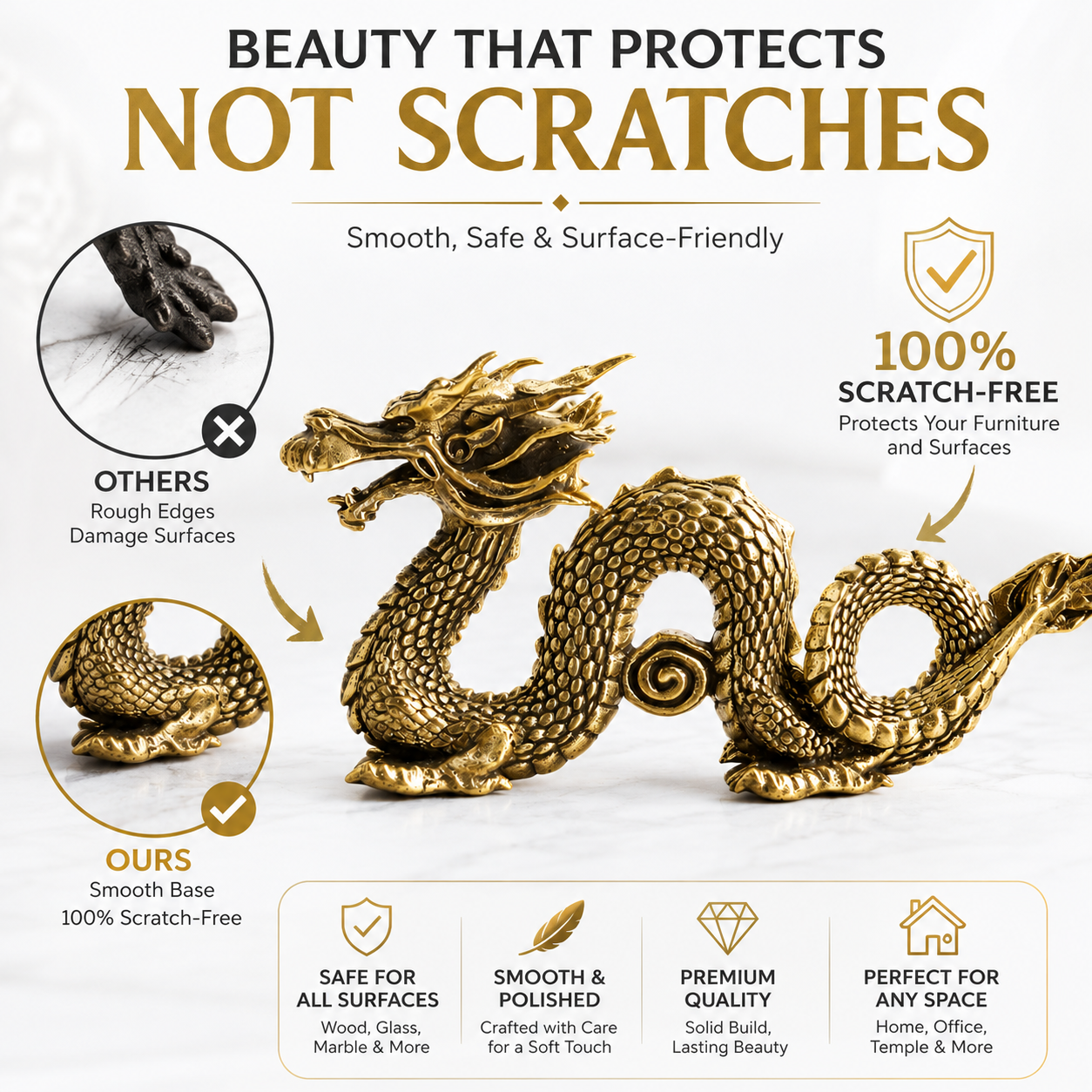 Brass Dragon Statue Mythical Figurine Decorative Desk Ornament Feng Shui Shelf Home Office Sculpture Gift