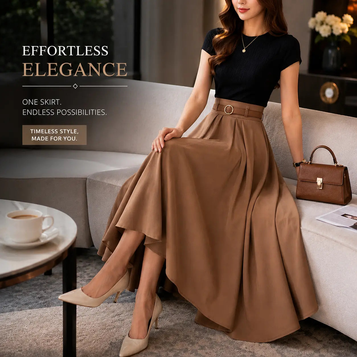 Women's High Waist Pleated Maxi Skirt with Belt, Elegant A-Line Long Skirt, Flowy Modest Office Skirt, Casual Party Wear Jumartins