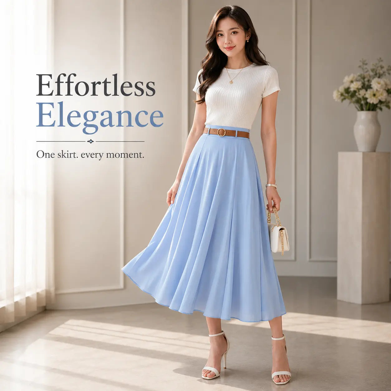 Women's High Waist Pleated Maxi Skirt with Belt, Elegant A-Line Long Skirt, Flowy Modest Office Skirt, Casual Party Wear Jumartins
