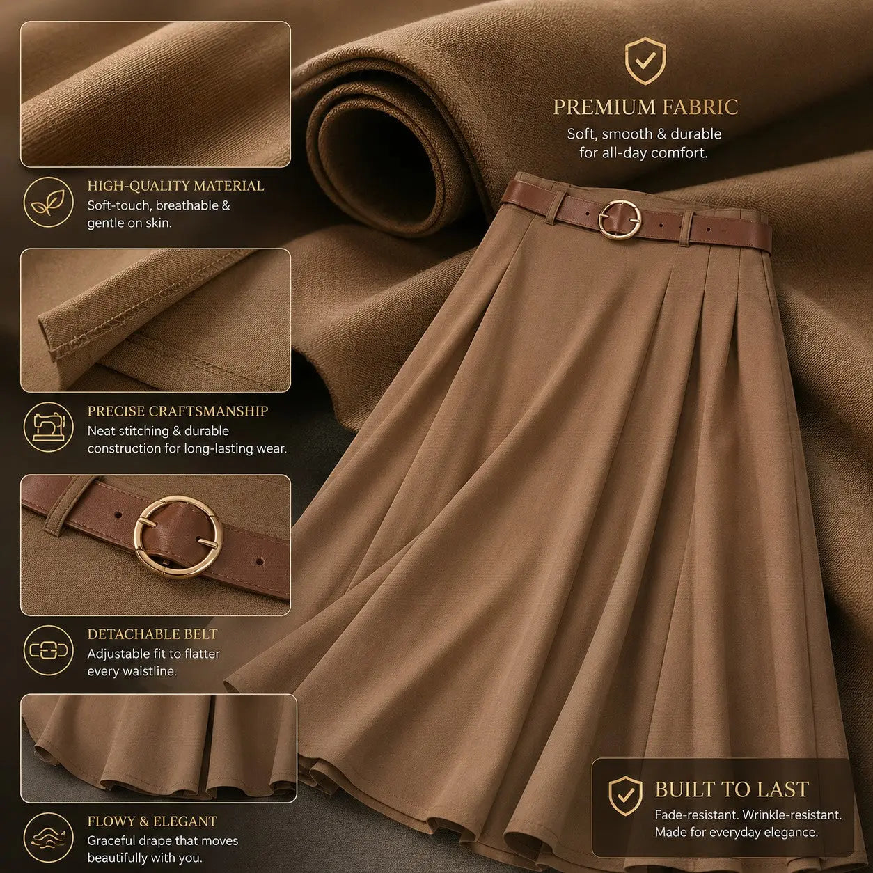 Women's High Waist Pleated Maxi Skirt with Belt, Elegant A-Line Long Skirt, Flowy Modest Office Skirt, Casual Party Wear Jumartins