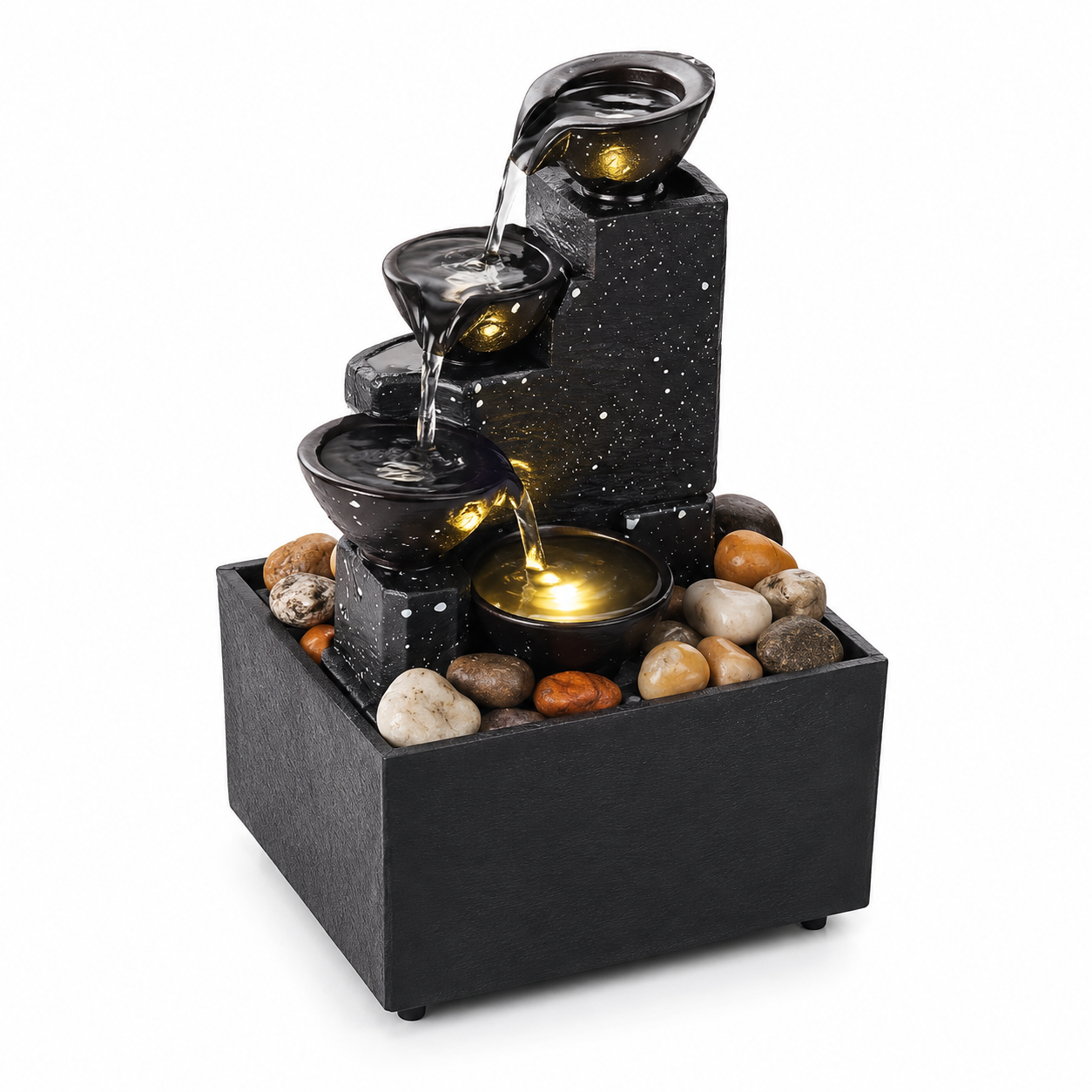 Tabletop Water Fountain Decor | Indoor Waterfall Ornament | Desk Shelf Accent | Soft Light Home Office Display