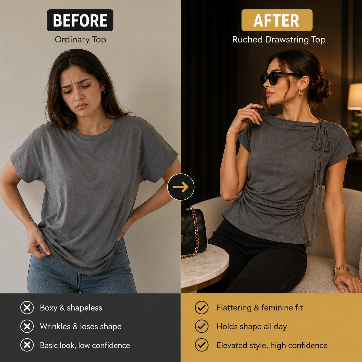 Women's Elegant Ruched Blouse Tie Shoulder Top Dressy Casual Office Shirt Flattering Short Sleeve Workwear Blouse