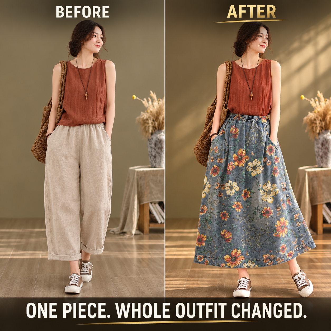 Vintage Floral Denim Maxi Skirt, Women's Elastic Waist Jean Skirt, Casual Summer A Line Long Skirt with Pockets, Boho Floral Skirt