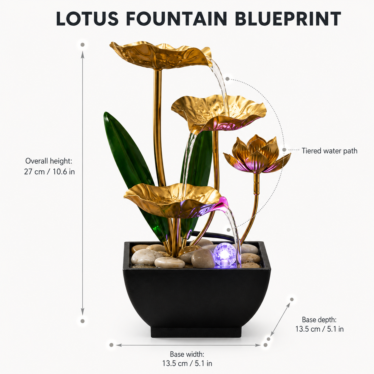 Lotus Tabletop Water Fountain | Indoor Waterfall Decor | Office Desk Fountain | Living Room Cabinet Ornament