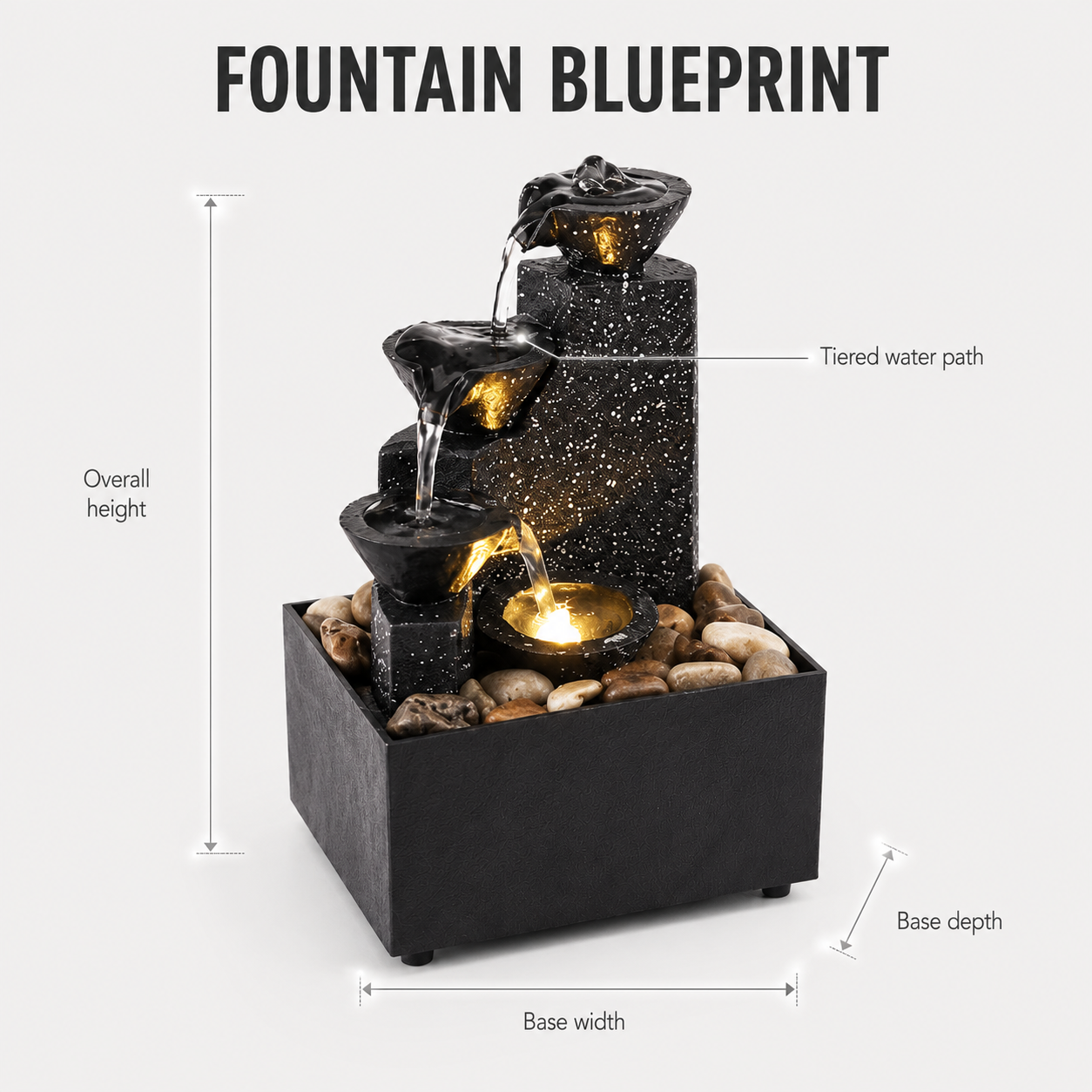 Tabletop Water Fountain Decor | Indoor Waterfall Ornament | Desk Shelf Accent | Soft Light Home Office Display